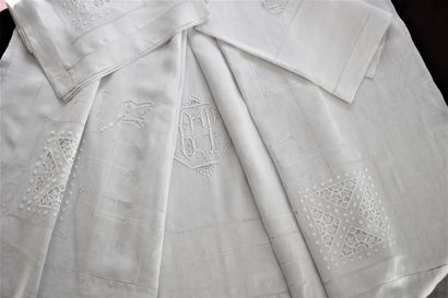 Embroidered bed set, sheet and its pillowcases,...