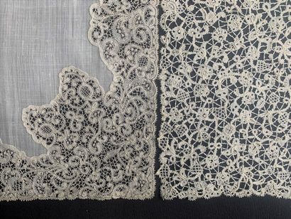 Two bobbin lace handkerchiefs, Belgium, early...