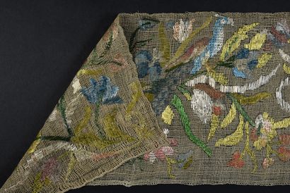 Rare panel in polychrome Buratto with birds,...