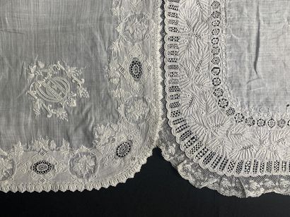 Two embroidered handkerchiefs, 2nd half of...