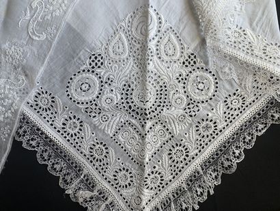 Two white embroidery fichus, 19th century....