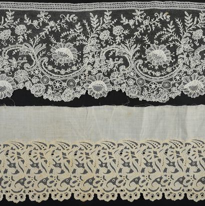 Four lace borders, needle and spindles, end...