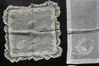 Six embroidered handkerchiefs, 2nd half of...