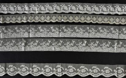 Seventeen Valenciennes lace borders, bobbins,...