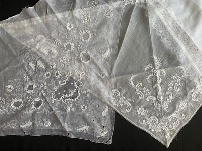 Two white embroidery fichus, 19th century....