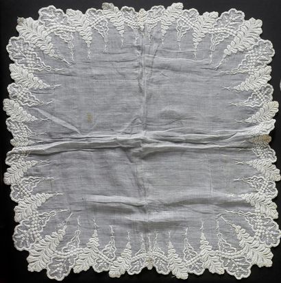 Three embroidered handkerchiefs, mid 19th...