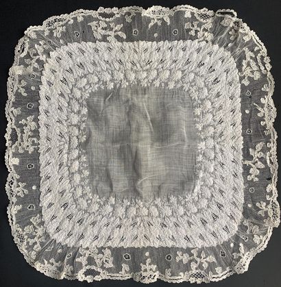 Two embroidered handkerchiefs and needle...