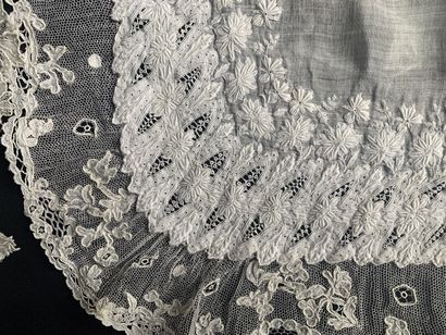 Two embroidered handkerchiefs and needle...