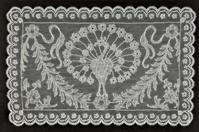 Mechelen lace with peacock, spindles, early...