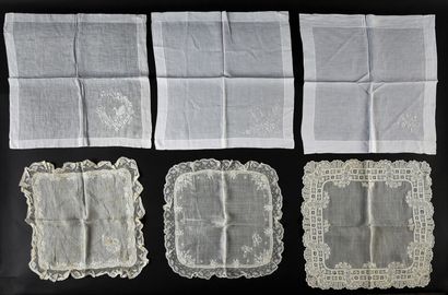 Six embroidered handkerchiefs, 2nd half of...