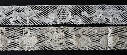 Six lace borders, spindles, Belgium, beginning...