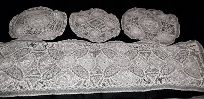 Placemats and cushions in a bonnet background,...