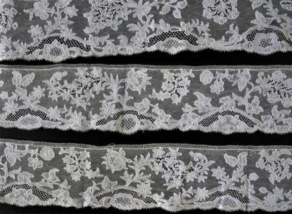 Three borders in Brussels lace, spindles,...