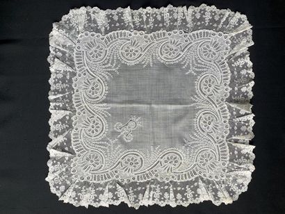 Three embroidered handkerchiefs, France,...