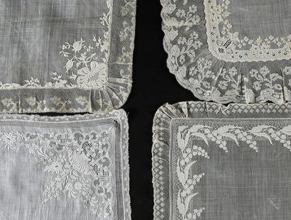 Four large embroidered handkerchiefs, 1st...