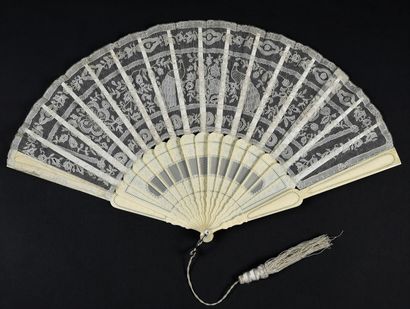 Folded lace fan, peacocks and butterflies,...