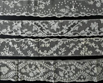 Six Brussels lace borders, bobbins, 2nd half...