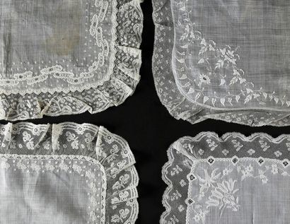 Four embroidered handkerchiefs, 2nd half...