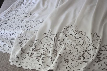 Sheet and two pillowcases in Richelieu embroidery,...