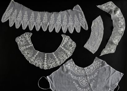 Nine collars or wimps in white embroidery,...