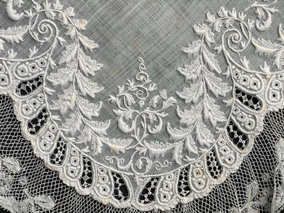 Three embroidered handkerchiefs, France,...