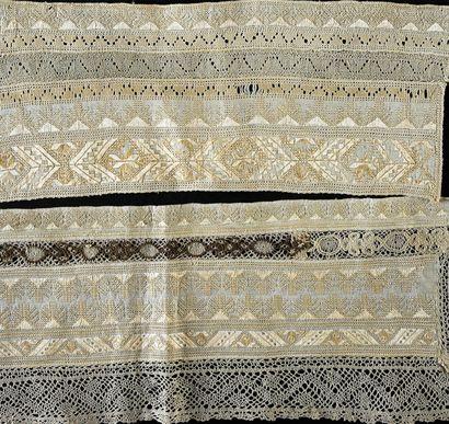 Six facings, embroidery and lace, Central...