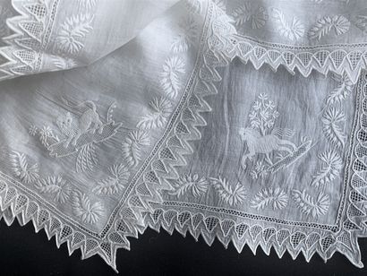 Two large embroidered handkerchiefs, 1st...