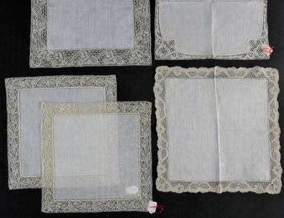 Twelve lace handkerchiefs and saucers, Belgium,...