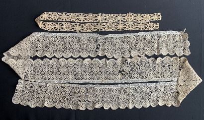 Two lengths of needle lace, Italy, end of...