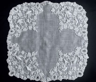 Small embroidered handkerchief in relief,...