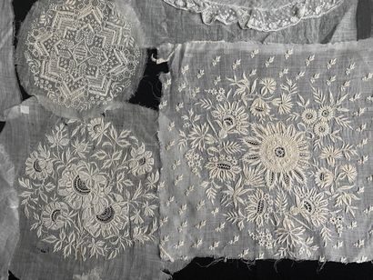 Sixteen bonnet bottoms in white embroidery,...