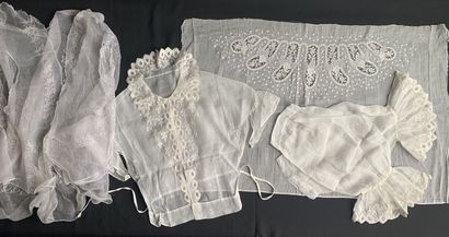 Elements of women's costume in white embroidery,...