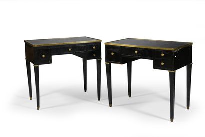 Two black lacquered wood dressing tables,...