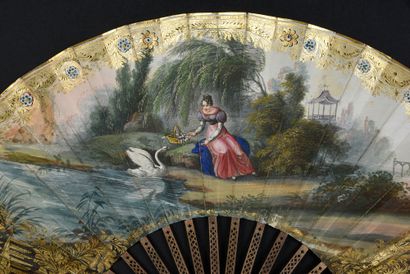 Le cygne et la jeune fille, vers 1820-1830
Éventail...