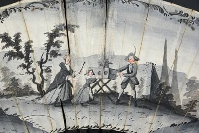 Montreur de vues d'optiques, vers 1780
Éventail...