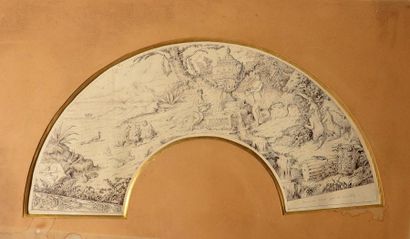 Deux projets d'éventails, vers 1900, dessins...