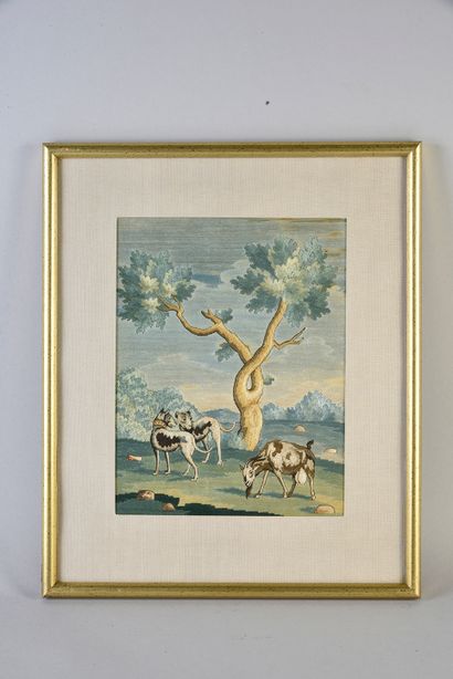 Suite de cinq tableaux à fils collés, Italie...