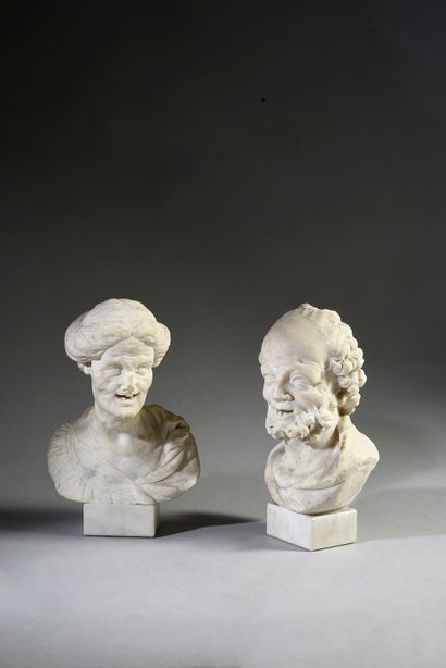 Paire de bustes en marbre sculpté représentant...