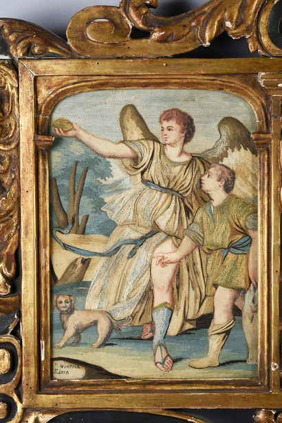 Rare triptyque à fils collés, Marianna Elmo,...