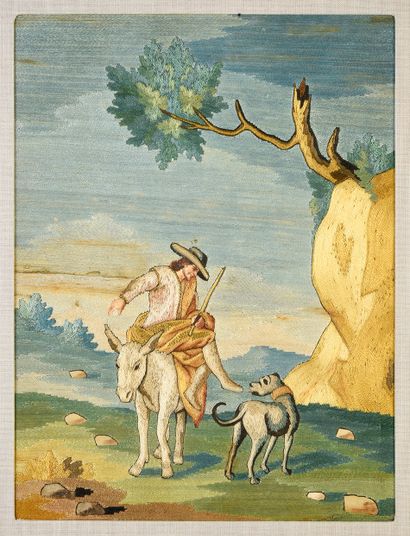 Suite de cinq tableaux à fils collés, Italie...