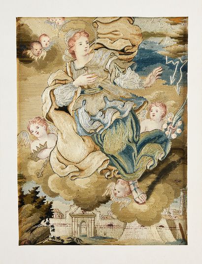 Sainte Irène, tableau à fils collés, Italie,...