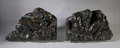 Paire de bronzes à patine brune tirés de...