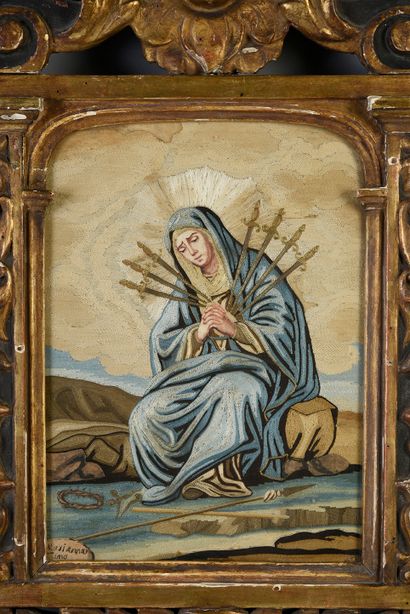 Rare triptyque à fils collés, Marianna Elmo,...