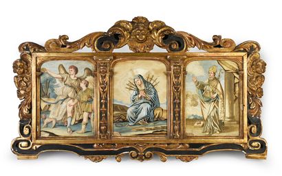 Rare triptyque à fils collés, Marianna Elmo,...