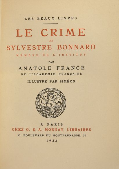 [BIBLIOTHÈQUE DU DUC DE MASSA] FRANCE Anatole....