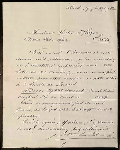 HUGO Victor (1802-1885)
L.A.S., (auteur illisible),...