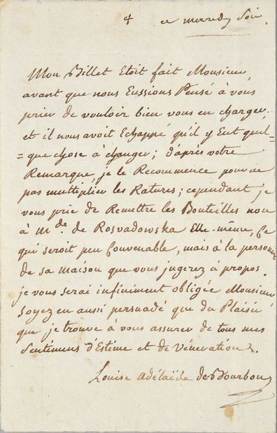 LOUISE-ADELAÏDE, de Bourbon (1757-1824)
Lettre...