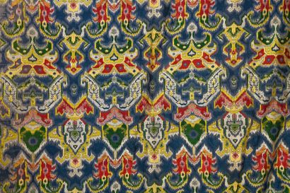 Two vividly decorated woven fabrics, circa...