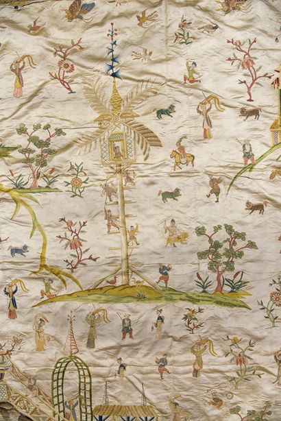 Important embroidered hanging in Chinoiserie,...