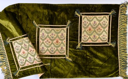 Three small carpets in silk velvet decorated...